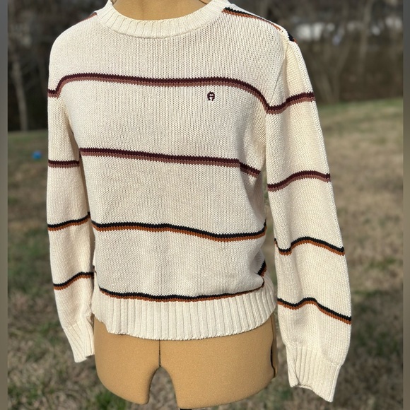 Vintage Etienne Aigner sweater. Cream. Striped. Granny sweater. Boho sweater - Picture 2 of 6